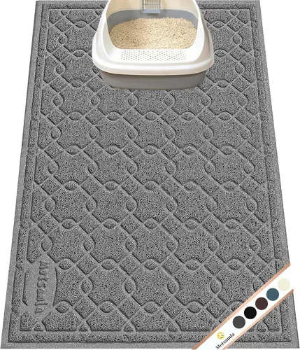 Vista 8 de Tapete para caja de arena para gatos, 35 x 24 pulgadas, tapete grande para atrapar arena para gatitos, mantiene el suelo limpio, tapete de caja