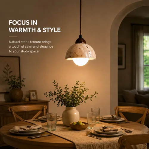 Vista 4 de Lámpara colgante de travertino natural con globo de vidrio esmerilado, moderna lámpara colgante Wabi Sabi para isla de cocina, comedor, dormitorio