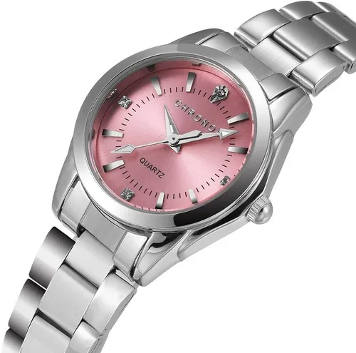Vista 2 de CHRONOS Relojes para mujer, reloj de pulsera impermeable para niñas, reloj de pulsera de acero inoxidable plateado, reloj de pulsera de cuarzo