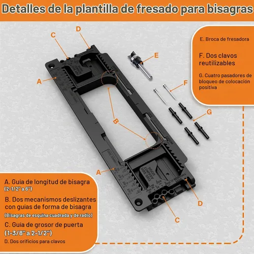 Vista 2 de Jig de bisagra de puerta, kit de instalación de bisagra de puerta con plantilla de amortiguador, jig de bisagra para puerta y marco/jamba de puerta