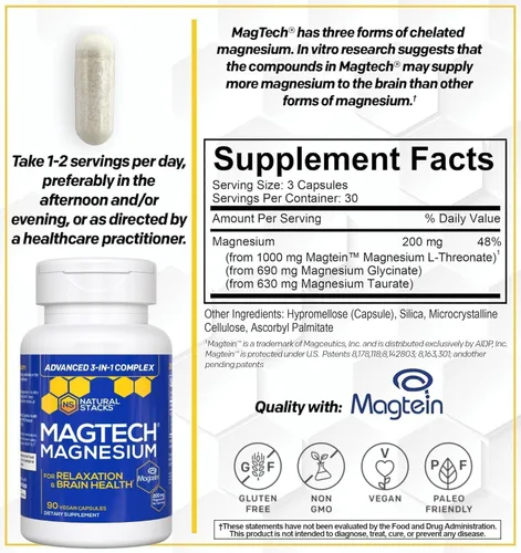 Vista 5 de NATURAL STACKS Apigenin for Sleep + Magtech Magnesium Supplement Bundle - Apoya el sueño y la salud cerebral* - 210 cápsulas totales