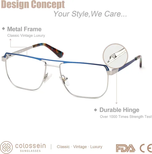 Vista 3 de Marco de gafas de metal óptico clásico para hombre con lentes transparentes sin receta