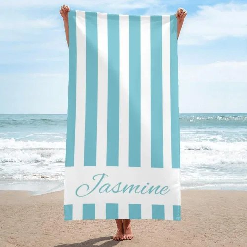 Vista 3 de Toallas de playa personalizadas para niños y adultos, toallas de playa a rayas personalizadas con nombre, toallas de microfibra sin arena