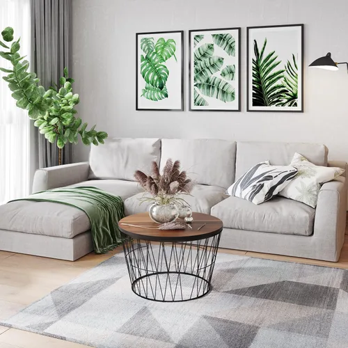 Vista 4 de Lavish Home Mesa de centro redonda con base de metal geométrica, muebles pequeños y modernos para sala de estar, mesa de centro de mediados de siglo