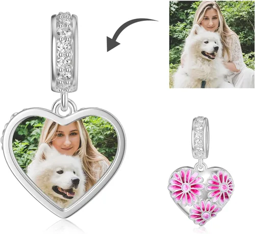Vista 10 de LONAGO Abalorio personalizado con foto de plata de ley 925 con diseño de hueso de perro para pulsera