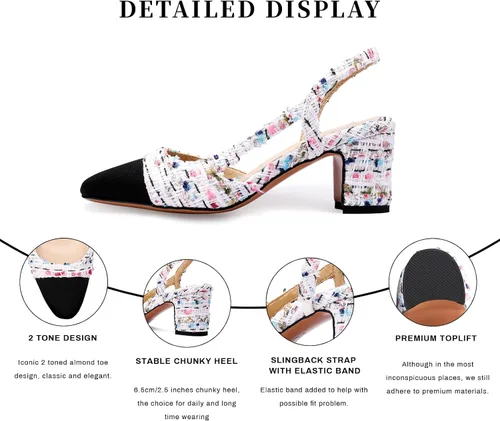 Vista 3 de MIRAAZZURRA Women Sling Back Pumps Chunky Heels Sexy Splicing Round Toe Casual Wedding Shoes for Women Fashion Dress Shoes