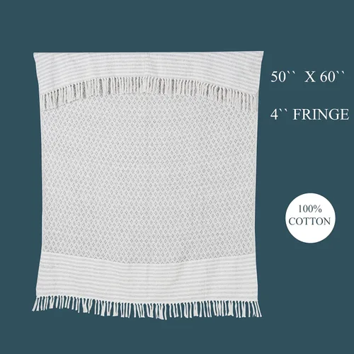 Vista 8 de Manta de algodón puro con patrón de diamante, suave y cálida, acogedora para sofá, color gris, 50 x 60 pulgadas