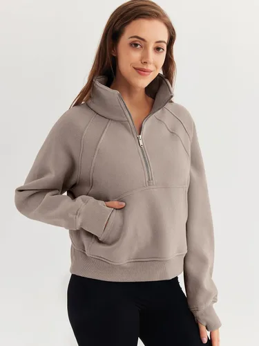 Vista 2 de WYNNQUE Womens Half Zip Cropped Pullover Sweatshirts Fleece Quarter Zipper Hoodies Winter Clothes Sweaters Thumb Hole