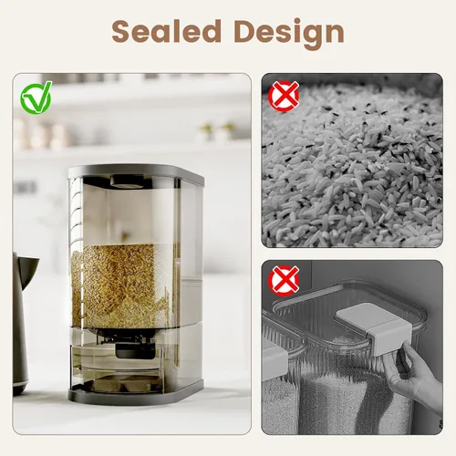 Vista 3 de SYNCVIBE Dispensador grande de arroz de 22 a 25 libras, dispensador de cereales, contenedor de almacenamiento de alimentos con taza medidora, Negro