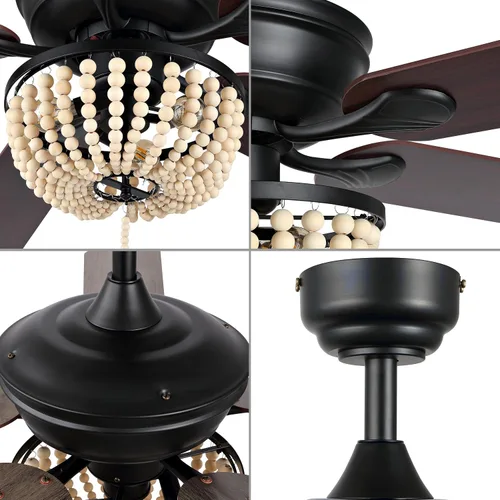 Vista 5 de JONATHAN Y Ventilador de techo de 3 luces LED negro/marrón claro de 52 pulgadas con control remoto y aplicación, candelabro bohemio de granja