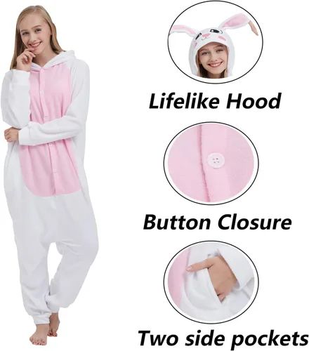 Vista 4 de SimZoo Pijama de animal para adultos, disfraz de cosplay de animales para hombres y mujeres, ropa de dormir unisex de una sola pieza