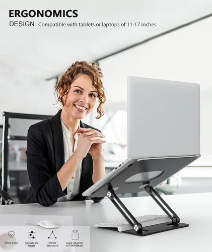 Vista 2 de BoYata - Soporte para laptop, elevador ajustable multiángulo, hasta 17 pulgadas, color negro Sturdy Alloy Steel, Heat-Vent Design and Silicone