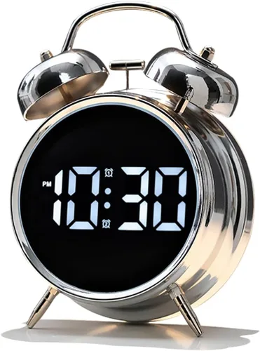 Vista 9 de Reloj despertador extra fuerte para adultos, adolescentes, niños, bonito metal retro, antiguo con campanas gemelas, funciona con pilas o enchufe