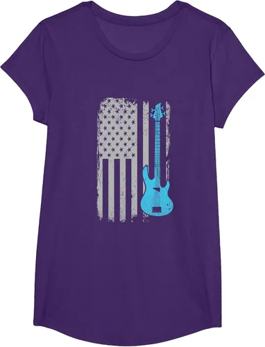 Vista 66 de Electric Bass Guitar Player American Flag Musician T-Shirt Asphalt Grey