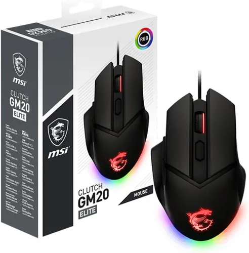 Vista 5 de MSI Clutch GM20 Elite - Ratón para juegos, 6400 DPI, interruptor OMRON de 20M+ clics, sensor óptico, pesos ajustables, diseño ergonómico para mano