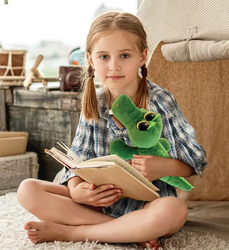 Vista 7 de DolliBu - Animal de peluche de cocodrilo verde, súper suave, ojos grandes abrazables para niños y adultos, 6 pulgadas
