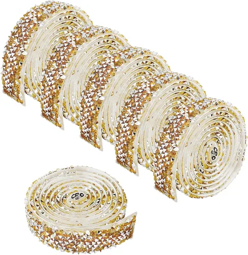 Vista 12 de 6 Rollos de Cinta Adhesiva con Diamantes de Imitación para Manualidades, Rollo de Cinta con Cristales para Decoración de Automóviles y Teléfonos