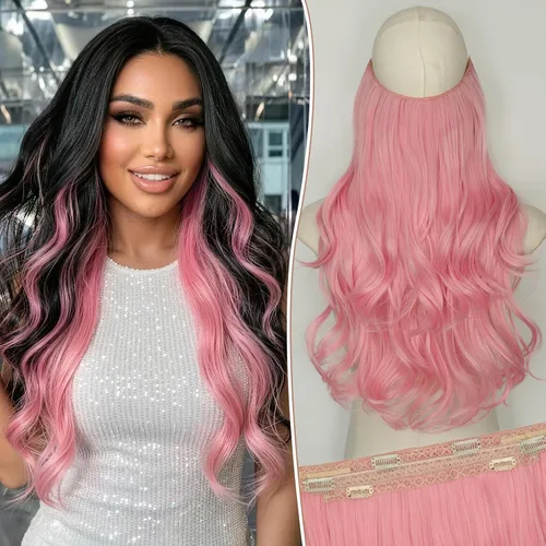 Vista 37 de KooKaStyle Extensiones de Cabello con Alambre Invisible, Largas, Lacias, en Capas, Sintéticas con Alambre Transparente, Tamaño Ajustable, 6 Clips