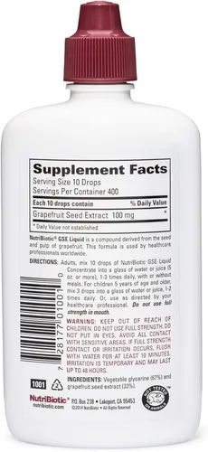 Vista 2 de NutriBiotic GSE, líquido de 4 onzas El extracto original de semilla de pomelo concentrado premium con bioflavonoides Vegano, sin gluten, sin OMG