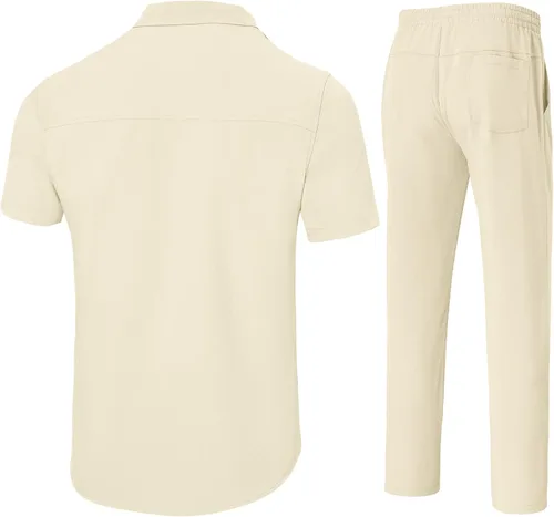 Vista 2 de Rdruko Conjunto de 2 piezas para hombre, para vacaciones en la playa, casual, verano, a juego