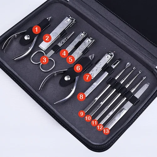 Vista 5 de Cortaúñas para uñas de los pies, juego de manicura de 13 piezas de acero inoxidable, kit de aseo profesional para adultos, juego de cortaúñas