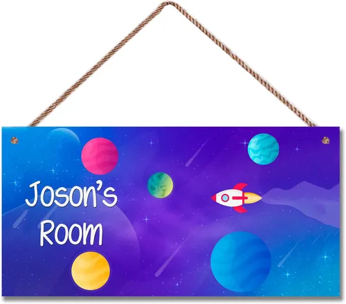 Vista 19 de Letrero de astronauta personalizado con nombre, decoración artística para pared, exquisitos letreros decorativos para habitación de niños, cuarto