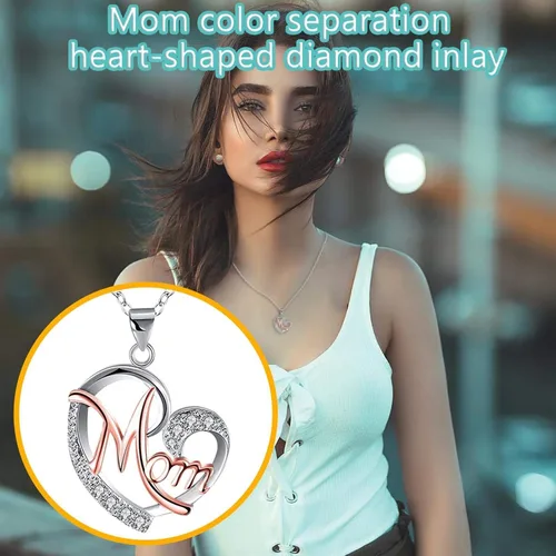 Vista 5 de ZYooch - Dije con la palabra Mom grabada para mujer collar de compromiso de diamantes de imitación joyas para regalar