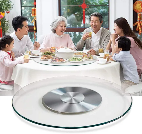 Vista 3 de Kitchen Lazy Susan - Tocadiscos con base de aluminio, bandeja de servicio de mesa redonda, antideslizante, plato giratorio de vidrio grande, grosor