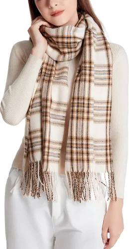 Vista 14 de Wander Agio Chal Largo de Moda para Mujer con Cuadrícula Grande, Bufanda Grande Cálida de Rejilla para Invierno Beige