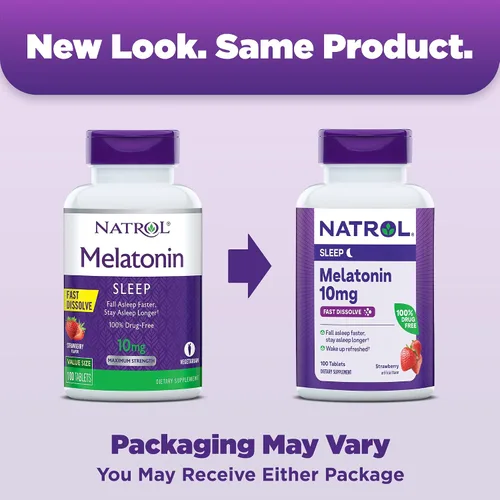 Vista 2 de Natrol Melatonina de disolución rápida de 10 mg, suplementos de melatonina para un sueño reparador, apoyo para el sueño para adultos, 100 tabletas