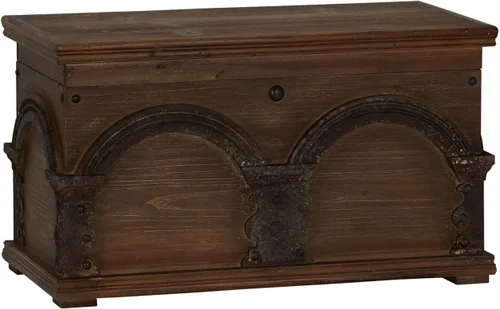 Vista 14 de Household Essentials Baúl decorativo de estilo victoriano, acabado en madera envejecida y acentos metálicos, con tapa completamente abierta y asas