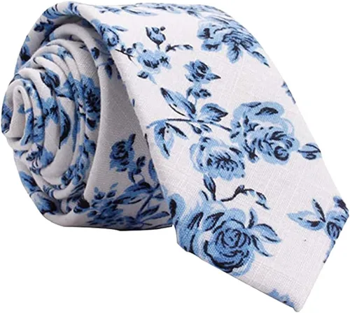 Vista 45 de Corbata de algodón floral para hombre, corbata delgada impresa de 2.56'' 01-Bean Pasta Rosa