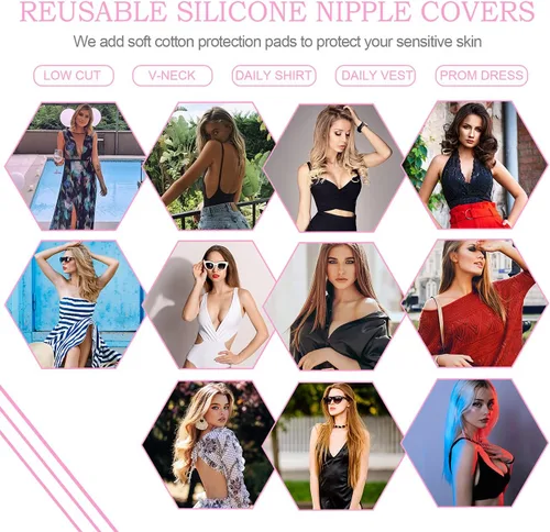 Vista 6 de Gisaae Cinta de levantamiento de senos de 3 pulgadas de ancho, cinta Boobytape con cubiertas reutilizables para pezones, cinta de levantamiento