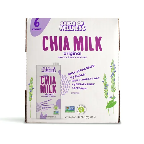 Vista 4 de Seeds of Wellness - Chia Milk Original, Vegan, Plant-Based, Non-Dairy, 740 mg Omega-3, 4g Fiber, 3g Protein, Zero Sugar, Smooth Texture, Low