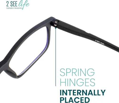 Vista 4 de 2SeeLife Blue Light TR-90 Reading Glasses for Men – Fits all Face Shapes, Sturdy Frame, Spring Hinges, Premium Readers Negro