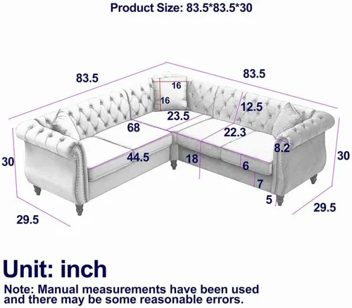 Vista 2 de DHAEY Sofá modular esquinero de gran tamaño de 83.5 pulgadas de ancho, sofás de tela de terciopelo para sala de estar, sofá modular con almohadas