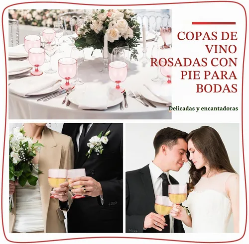 Vista 4 de Bokon - 16 copas de vino de plástico rosa de 7.5 onzas con tallo