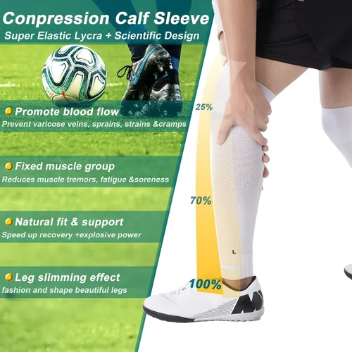 Vista 3 de Calcetines de compresión de manga de pantorrilla para hombres y mujeres, jóvenes, manga de pierna de rugby, calcetines de protección para fútbol