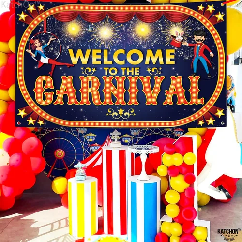 Vista 8 de KatchOn Cartel de bienvenida al carnaval de 72 x 44 pulgadas, decoraciones