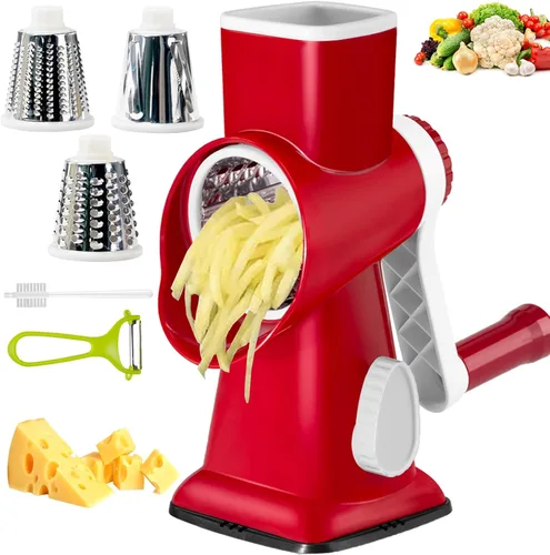 Vista 8 de Rallador de queso con asa, rallador de queso giratorio manual multifuncional - rallador de queso corta fácilmente zanahorias, papas, verduras