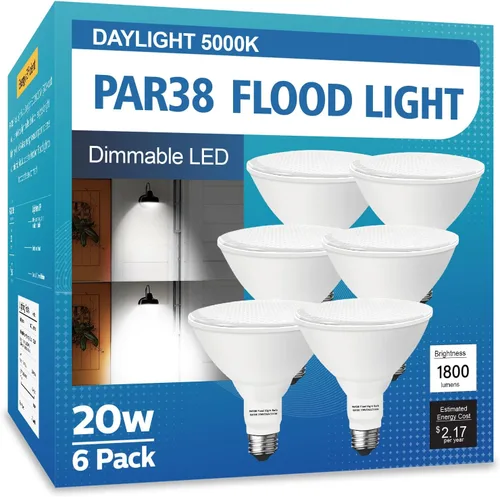 Vista 19 de PAR38 Bombillas LED de inundación para exteriores, paquete de 2 unidades, regulables 20 W (equivalente a 200 W) bombillas de inundación de base E26