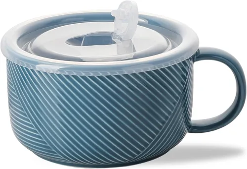 Vista 13 de Tazón de sopa de gran tamaño con asa: taza de sopa de cerámica de 38 onzas con tapa, apto para microondas, contenedor de almacenamiento de alimentos