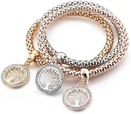 Vista 8 de Long Way 3 pulseras de abalorios chapados en oro rosa y plata para mujer pulsera elástica multicapa de cristal