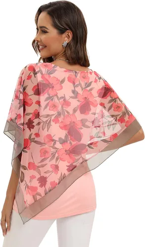 Vista 2 de SeSe Code Blusas elegantes de malla para mujer, poncho fluido, camisas casuales elegantes