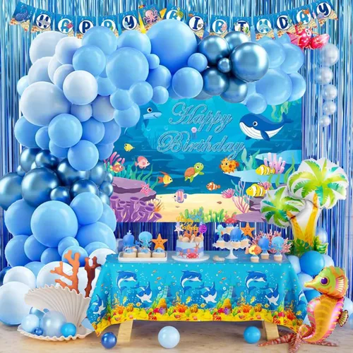 Vista 3 de Kit de arco de guirnalda de globos azules para cumpleaños de niño de Felice Arts con diferentes tamaños de globos metálicos macarrón azul pastel