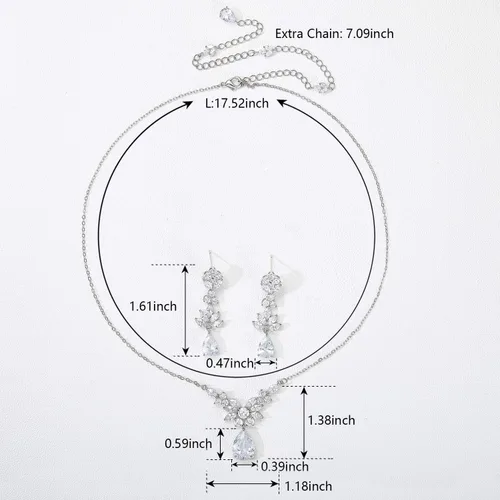 Vista 6 de SWEETV Juego de joyas de novia de lágrima para novias mujeres damas de honor collar de fondo de diamantes de imitación de cristal para baile