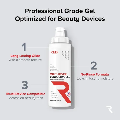 Vista 2 de Gel Conductivo para dispositivos faciales, de RF y cavitación – Ultra hidratante, de larga duración, 96% orgánico, hipoalergénico, fórmula sin
