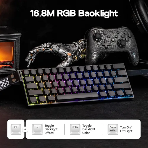 Vista 7 de MechLands Aula Mini60 HE PRO Wireless Hall Effect Gaming Keyboard, 4000mAh, SOCD & DKS, Magnetic Keyboard with Fast Trigger, Adjustable Actuation