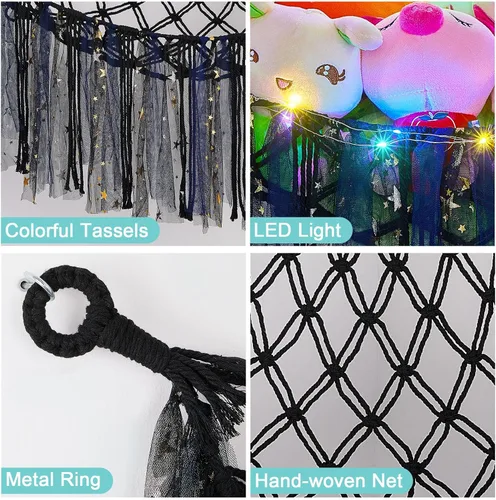 Vista 5 de FIOBEE Red de Animales de Peluche o Hamaca con Luz LED, Hamaca de Juguetes Colgante Organizador de Almacenamiento Soporte para Animales de Peluche