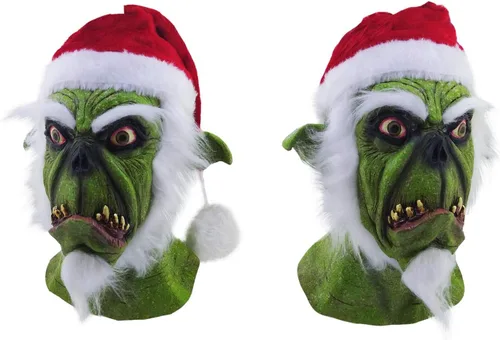 Vista 7 de Ghoulish Productions Máscara de látex de Navidad de horror de Santa verde, Verde